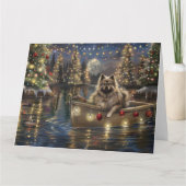 Keeshond Kerst Feestelijke Reis Kaart (Voorkant)