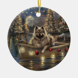Keeshond Kerst Feestelijke Reis Keramisch Ornament