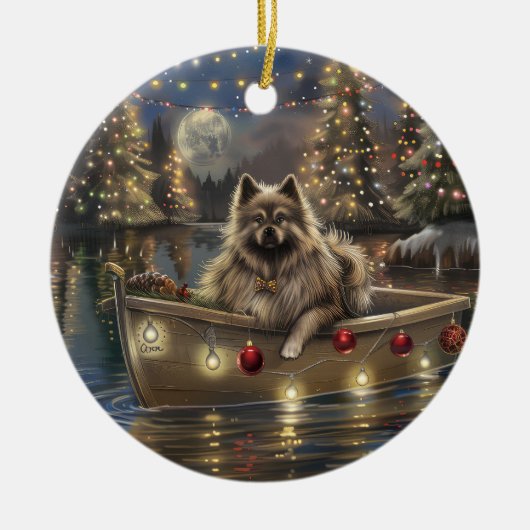 Keeshond Kerst Feestelijke Reis Keramisch Ornament (Voorkant)