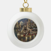 Keeshond Kerst Feestelijke Reis Keramische Bal Ornament (Voorkant)
