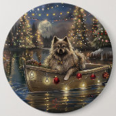 Keeshond Kerst Feestelijke Reis Ronde Button 6,0 Cm (Voorkant)
