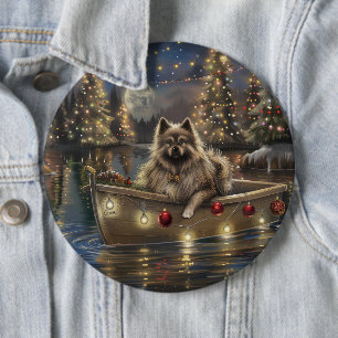 Keeshond Kerst Feestelijke Reis Ronde Button 6,0 Cm