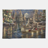 Keeshond Kerst Feestelijke Reis Theedoek (Horizontaal)