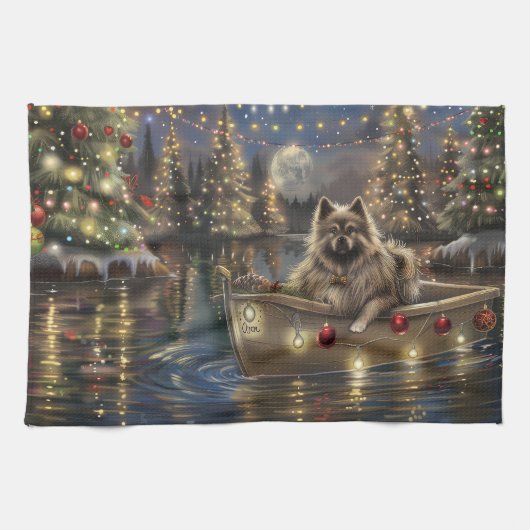 Keeshond Kerst Feestelijke Reis Theedoek (Horizontaal)