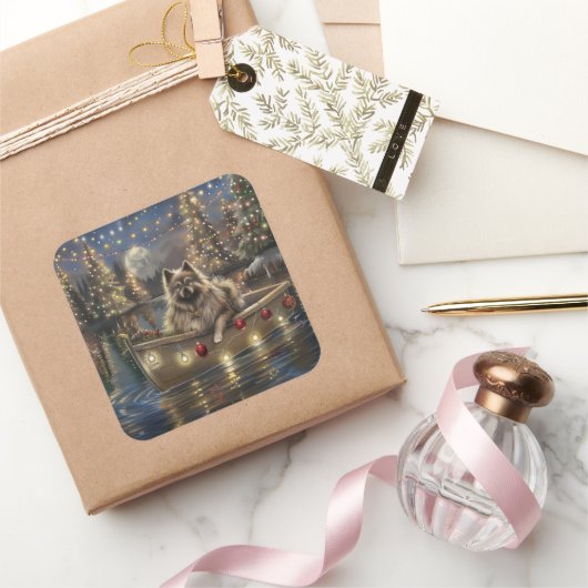 Keeshond Kerst Feestelijke Reis Vierkante Sticker (Geschenken)