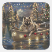 Keeshond Kerst Feestelijke Reis Vierkante Sticker (Voorkant)