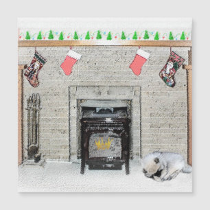 Keeshond Kerst Puppy Hond bij Openhaard Schilderij