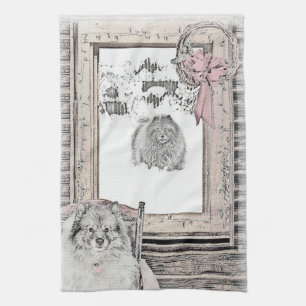 Keeshond Kerst Winter Ramen Schilderen Hond Kunst Theedoek