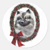 Keeshond kerstcadets ronde sticker (Voorkant)