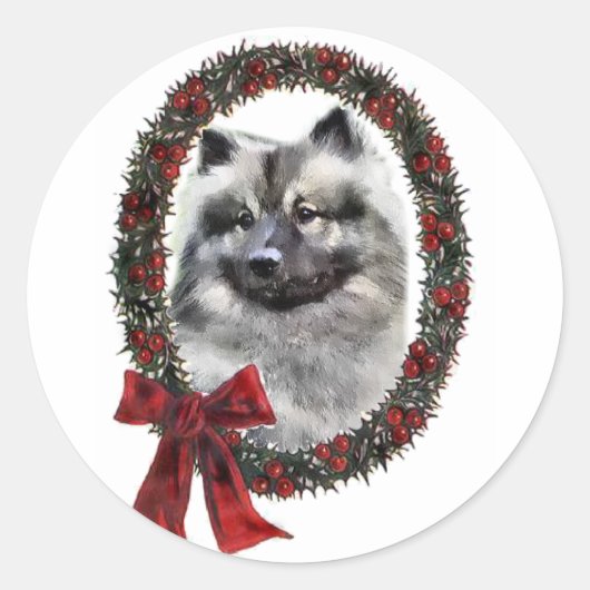 Keeshond kerstcadets ronde sticker (Voorkant)