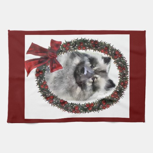 Keeshond kerstcadets theedoek (Horizontaal)