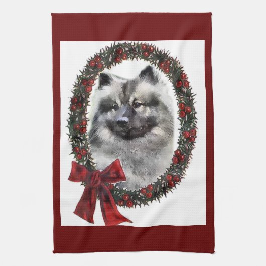 Keeshond kerstcadets theedoek (Verticaal)