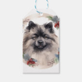 Keeshond Kerstkrans Feestelijke Pup Cadeaulabel (Voorkant)