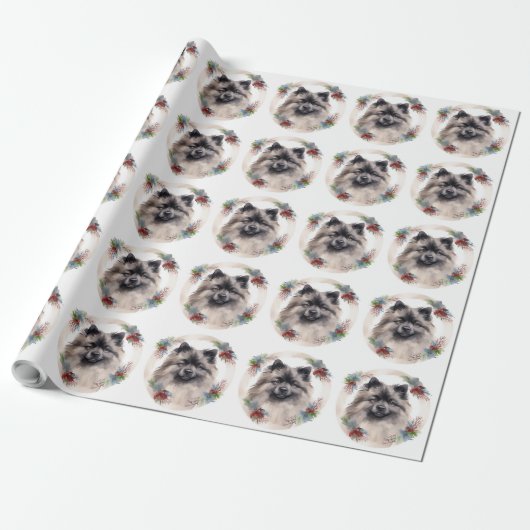 Keeshond Kerstkrans Feestelijke Pup Cadeaupapier (Uitgerold)