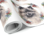 Keeshond Kerstkrans Feestelijke Pup Cadeaupapier (Rol Hoek)