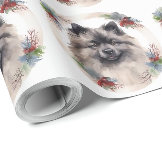 Keeshond Kerstkrans Feestelijke Pup Cadeaupapier (Rol Hoek)