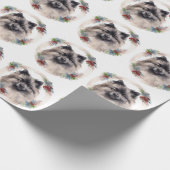 Keeshond Kerstkrans Feestelijke Pup Cadeaupapier (Hoek)