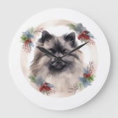 Keeshond Kerstkrans Feestelijke Pup Grote Klok (Voorkant)