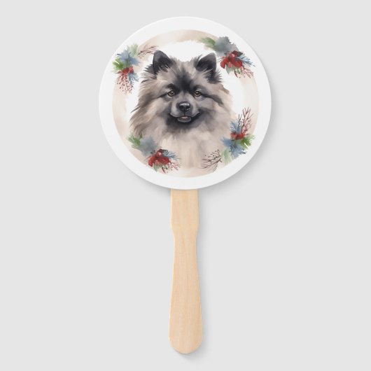 Keeshond Kerstkrans Feestelijke Pup Handwaaier (Voorkant)