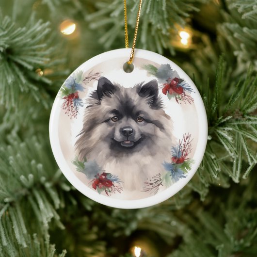 Keeshond Kerstkrans Feestelijke Pup Keramisch Ornament (Boom)