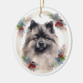 Keeshond Kerstkrans Feestelijke Pup Keramisch Ornament (Links)