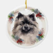 Keeshond Kerstkrans Feestelijke Pup Keramisch Ornament (Achterkant)