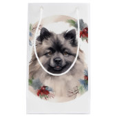 Keeshond Kerstkrans Feestelijke Pup Klein Cadeauzakje (Voorkant)