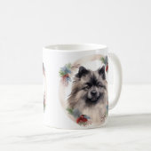 Keeshond Kerstkrans Feestelijke Pup Koffiemok (Voorkant rechts)