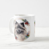 Keeshond Kerstkrans Feestelijke Pup Koffiemok (Voorkant links)