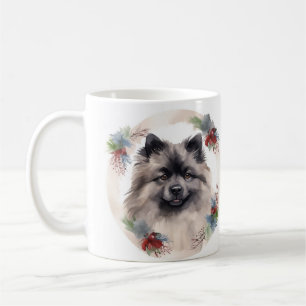 Keeshond Kerstkrans Feestelijke Pup Koffiemok