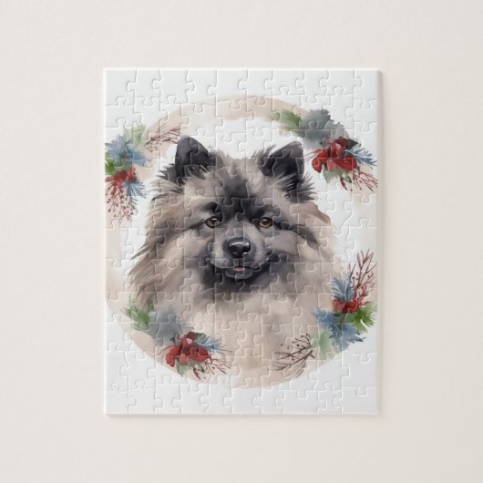 Keeshond Kerstkrans Feestelijke Pup Legpuzzel (Verticaal)