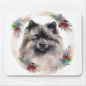 Keeshond Kerstkrans Feestelijke Pup Muismat (Voorkant)
