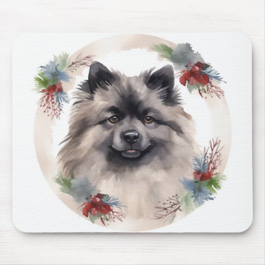 Keeshond Kerstkrans Feestelijke Pup Muismat (Voorkant)