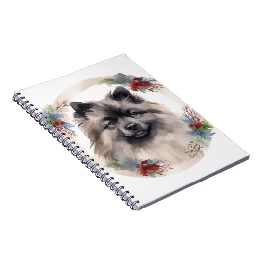 Keeshond Kerstkrans Feestelijke Pup Notitieboek (Rechterzijde)