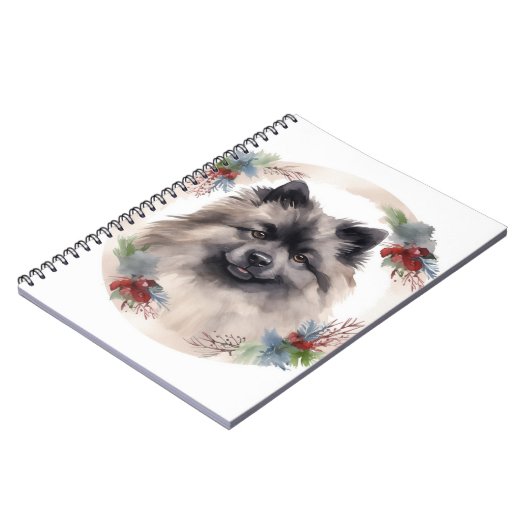 Keeshond Kerstkrans Feestelijke Pup Notitieboek (Linkerzijde)