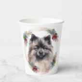 Keeshond Kerstkrans Feestelijke Pup Papieren Bekers (Achterkant)