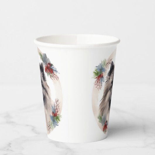 Keeshond Kerstkrans Feestelijke Pup Papieren Bekers (Links)