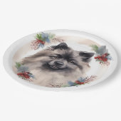 Keeshond Kerstkrans Feestelijke Pup Papieren Bordje (Gekanteld)