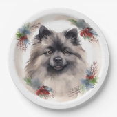 Keeshond Kerstkrans Feestelijke Pup Papieren Bordje (Voorkant)