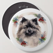 Keeshond Kerstkrans Feestelijke Pup Ronde Button 6,0 Cm (Voorkant /achterkant)
