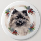 Keeshond Kerstkrans Feestelijke Pup Ronde Button 6,0 Cm (Voorkant)