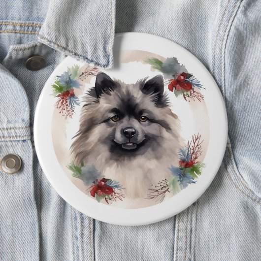 Keeshond Kerstkrans Feestelijke Pup Ronde Button 6,0 Cm (In situ)