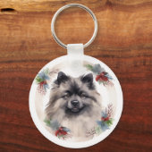 Keeshond Kerstkrans Feestelijke Pup Sleutelhanger (Achterkant)