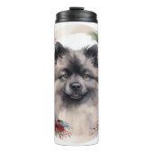 Keeshond Kerstkrans Feestelijke Pup Thermosbeker (Voorkant)