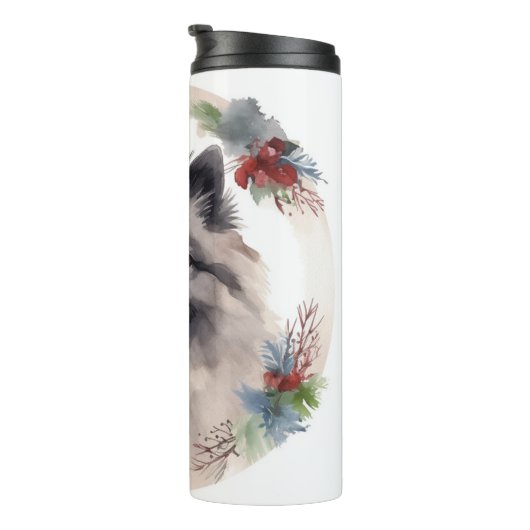 Keeshond Kerstkrans Feestelijke Pup Thermosbeker (Geroteerd rechts)