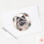 Keeshond Kerstkrans Festieve Pup Ronde Sticker (Envelop)