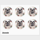 Keeshond Kerstkrans Festieve Pup Ronde Sticker (Vel)