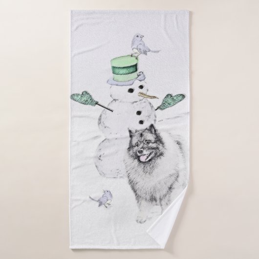 Keeshond Kerstmis Snowman Painting Dog Art Bad Handdoek (Badhanddoek)