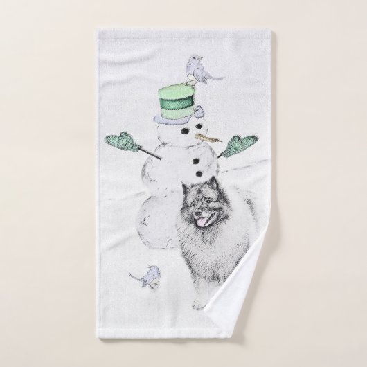 Keeshond Kerstmis Snowman Painting Dog Art Bad Handdoek (Handdoek)