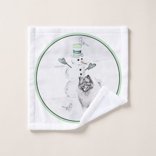 Keeshond Kerstmis Snowman Painting Dog Art Bad Handdoek (Wasdoekje)